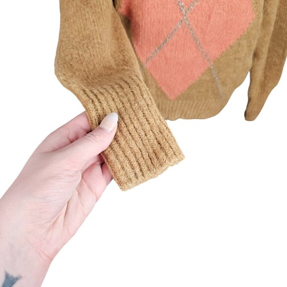 Mos Mosh Brown Metallic Embellished Pink Diamond Sweater Sz XS - Picture 2 of 7